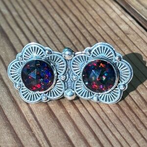 Hespera Double Flower Double Cut Opal and 925 Silver Adjustable Ring